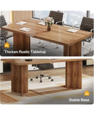 5.5FT Conference Table, 63-inch Rectangle Meeting Seminar Table, Large Wooden Business Tables for 4-6 People, Heavy Duty Pedestal