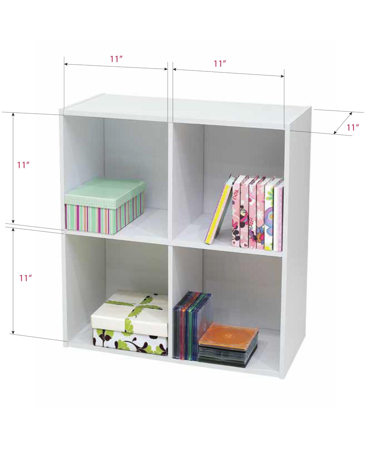 Kings Brand FurnitureWood 4 Cube Organizer Storage Bookcase - White