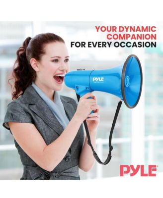 Megaphone Siren Bullhorn Speaker, 40-Watt With Handheld Microphone, Blue