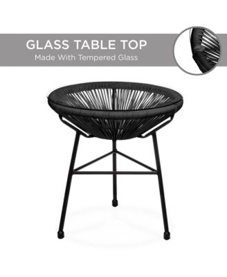 3-Piece All-Weather Patio Acapulco Bistro Furniture Set w/ Rope, Glass Top Table