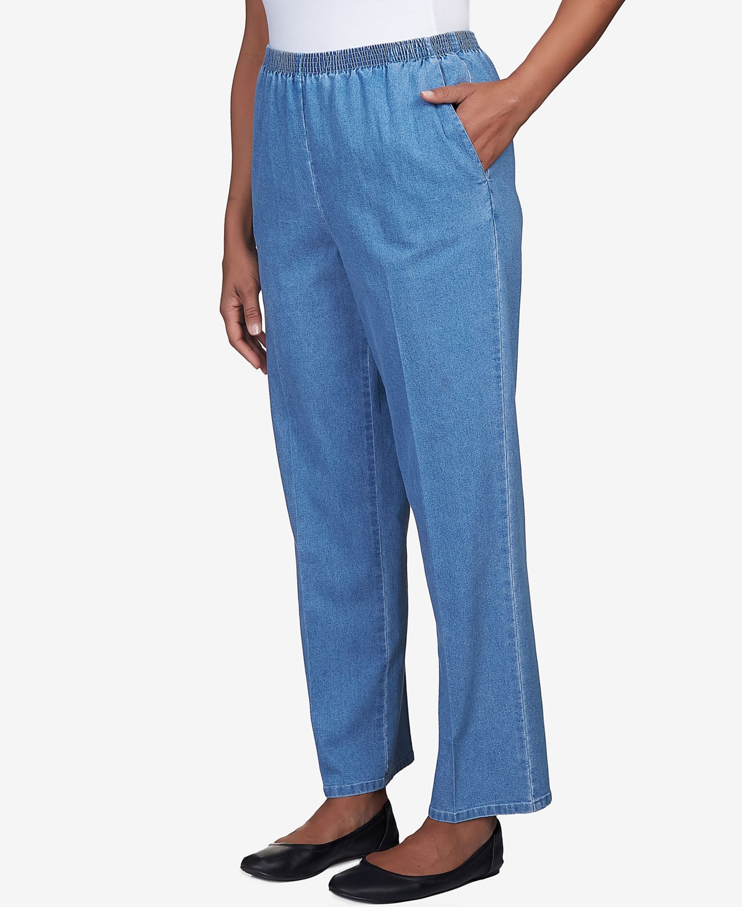 Petite Elastic Waist Short Length Denim Pants
