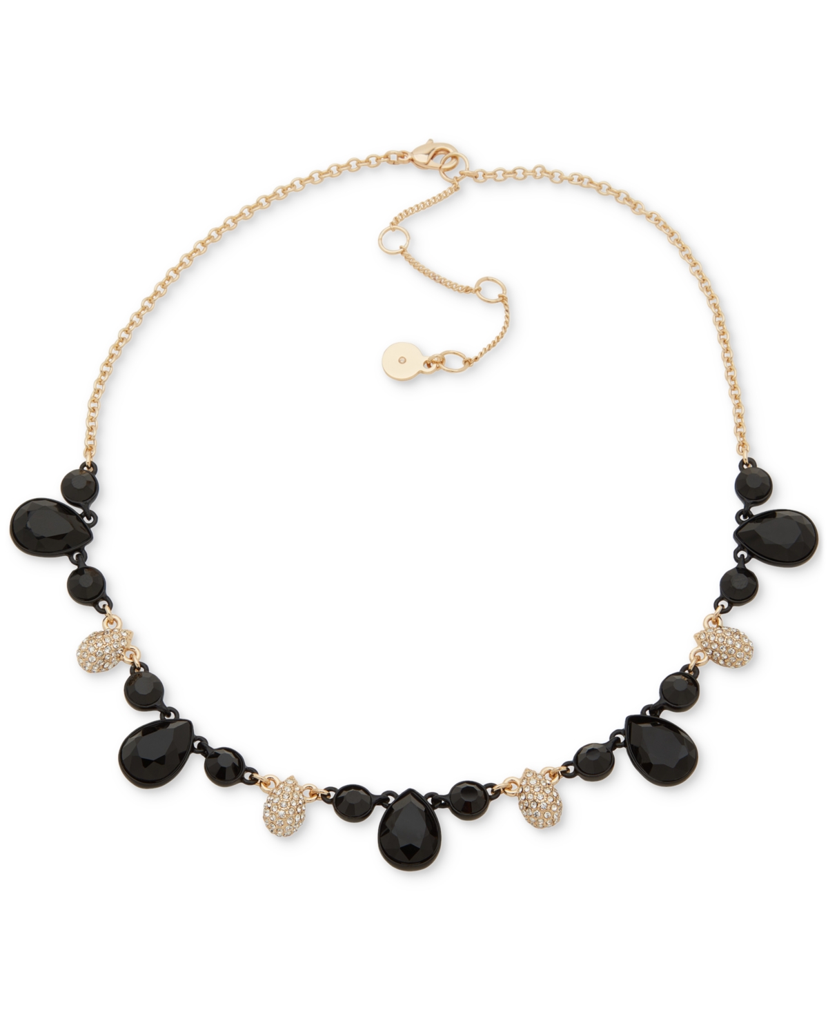 Gold-Tone Pave Oval & Tear-Shape Stone Statement Necklace, 16" + 3" extender - Jet