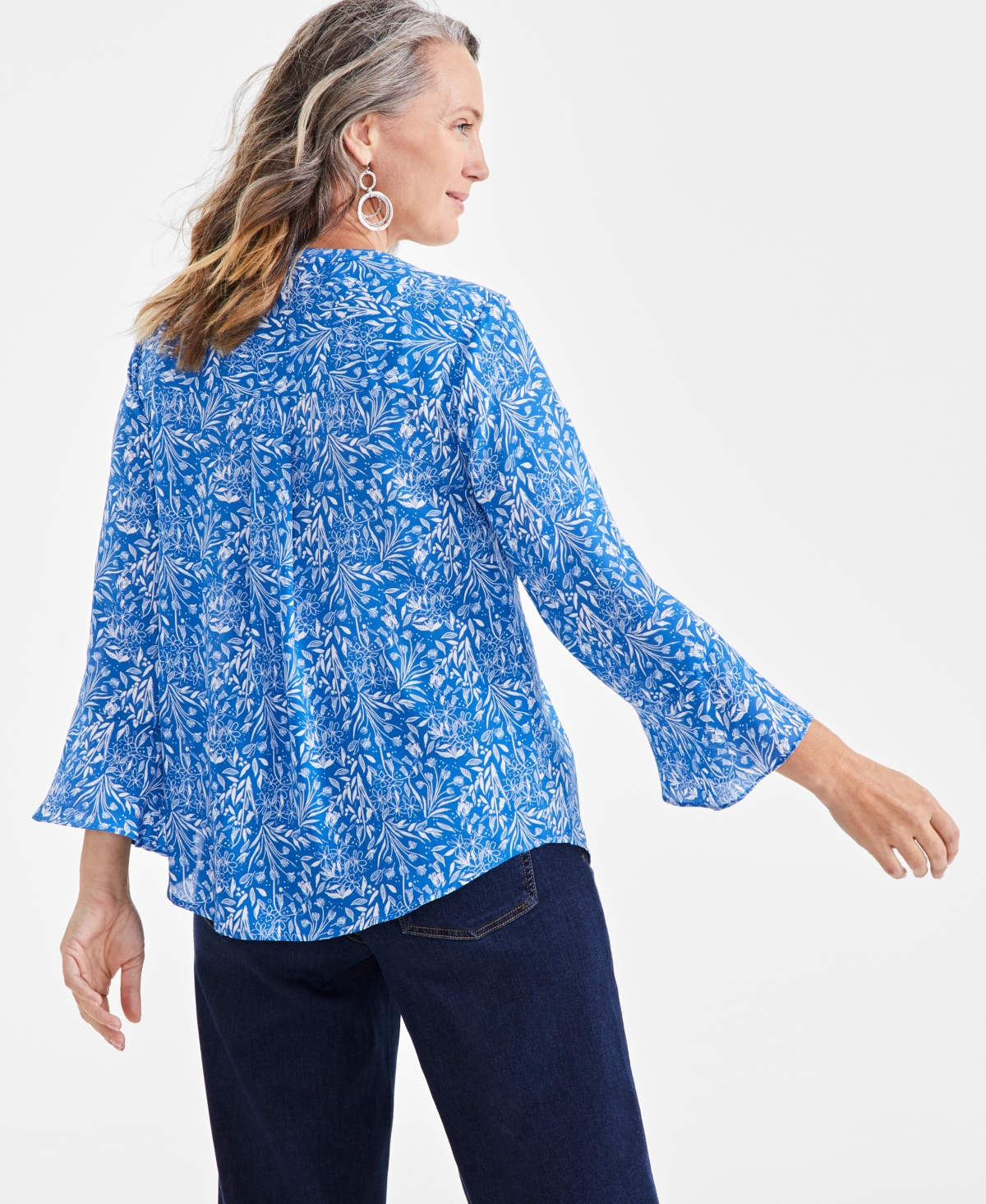 Style & Co Women's Printed Pintuck Ruffle-sleeve Top, Created For Macy's In Dainty Floral