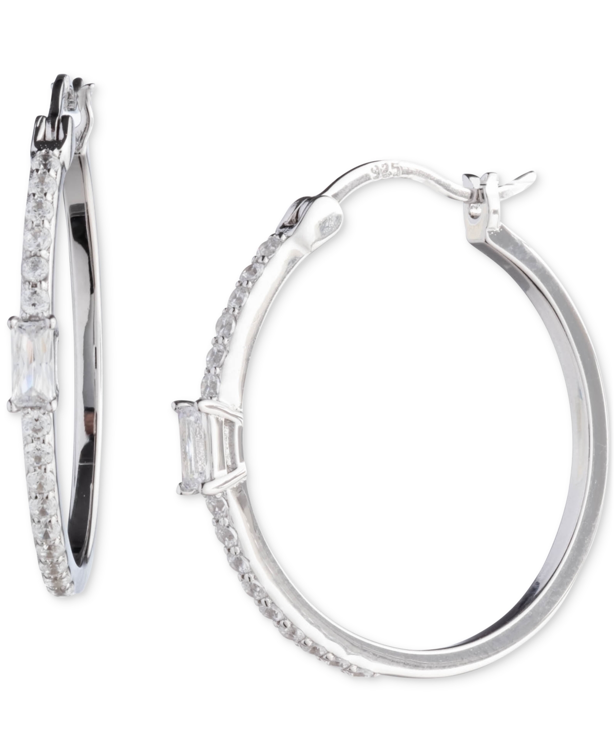 Lauren Ralph Lauren Sterling Silver Medium Mixed-Cut Cubic Zirconia Hoop Earrings, 1.1" - White
