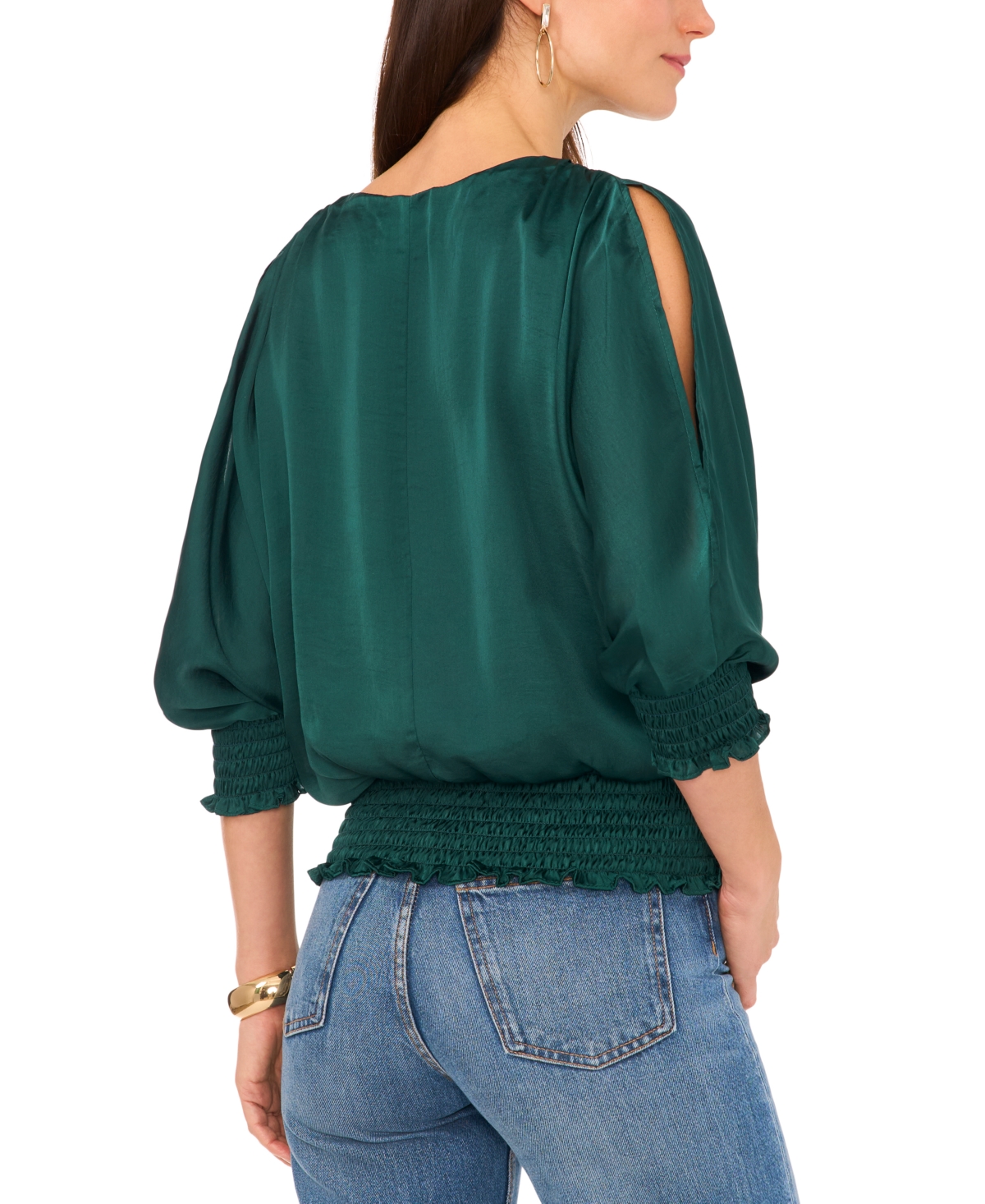 Vince Camuto Women's Split Neck Smocked Waist Blouse