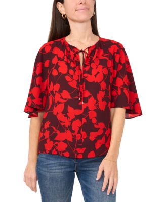 Sam & Jess - Petite Tie-Neck Flutter-Sleeve Blouse