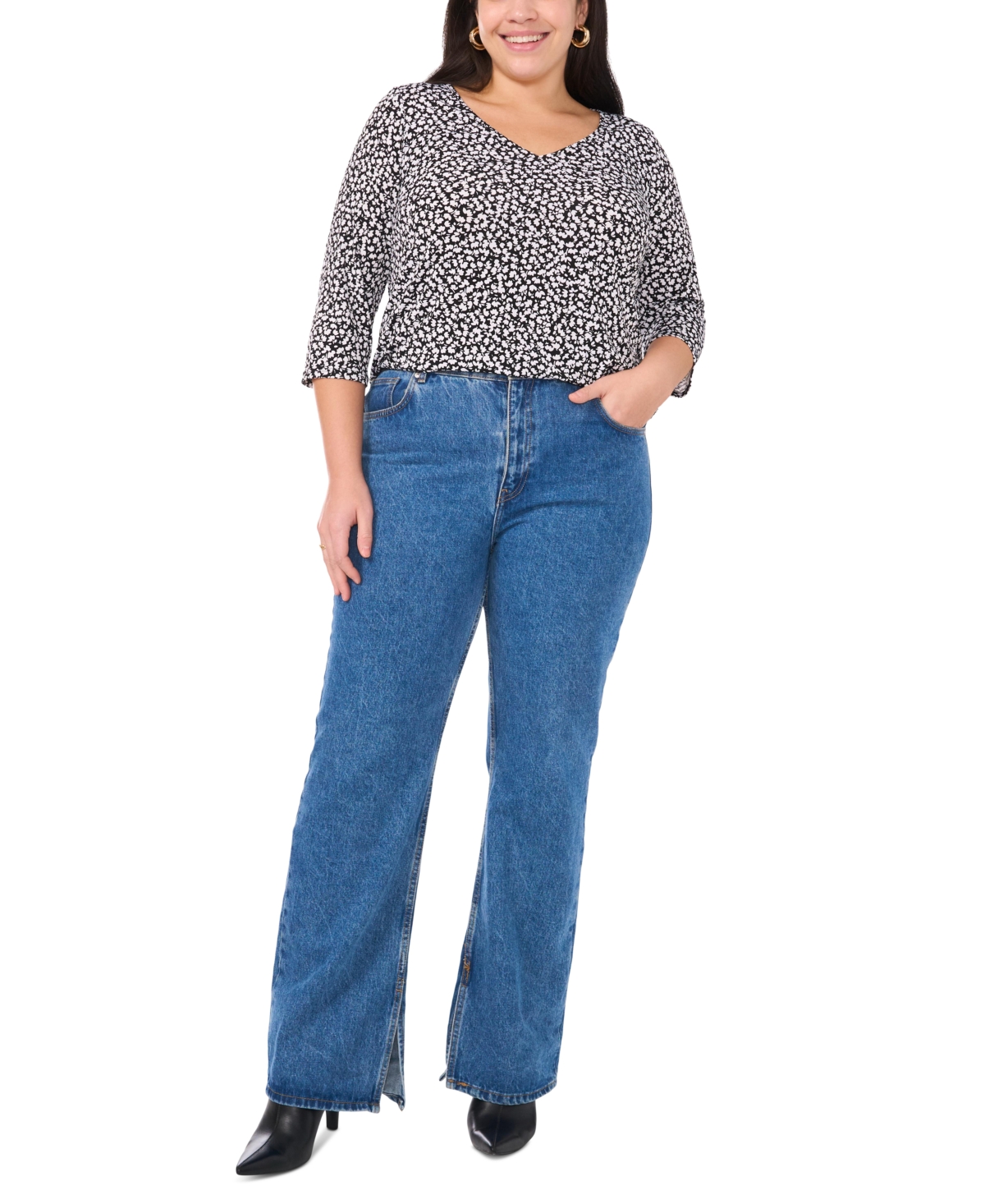 VINCE CAMUTO PLUS SIZE 3/4-SLEEVE V-NECK TOP 
