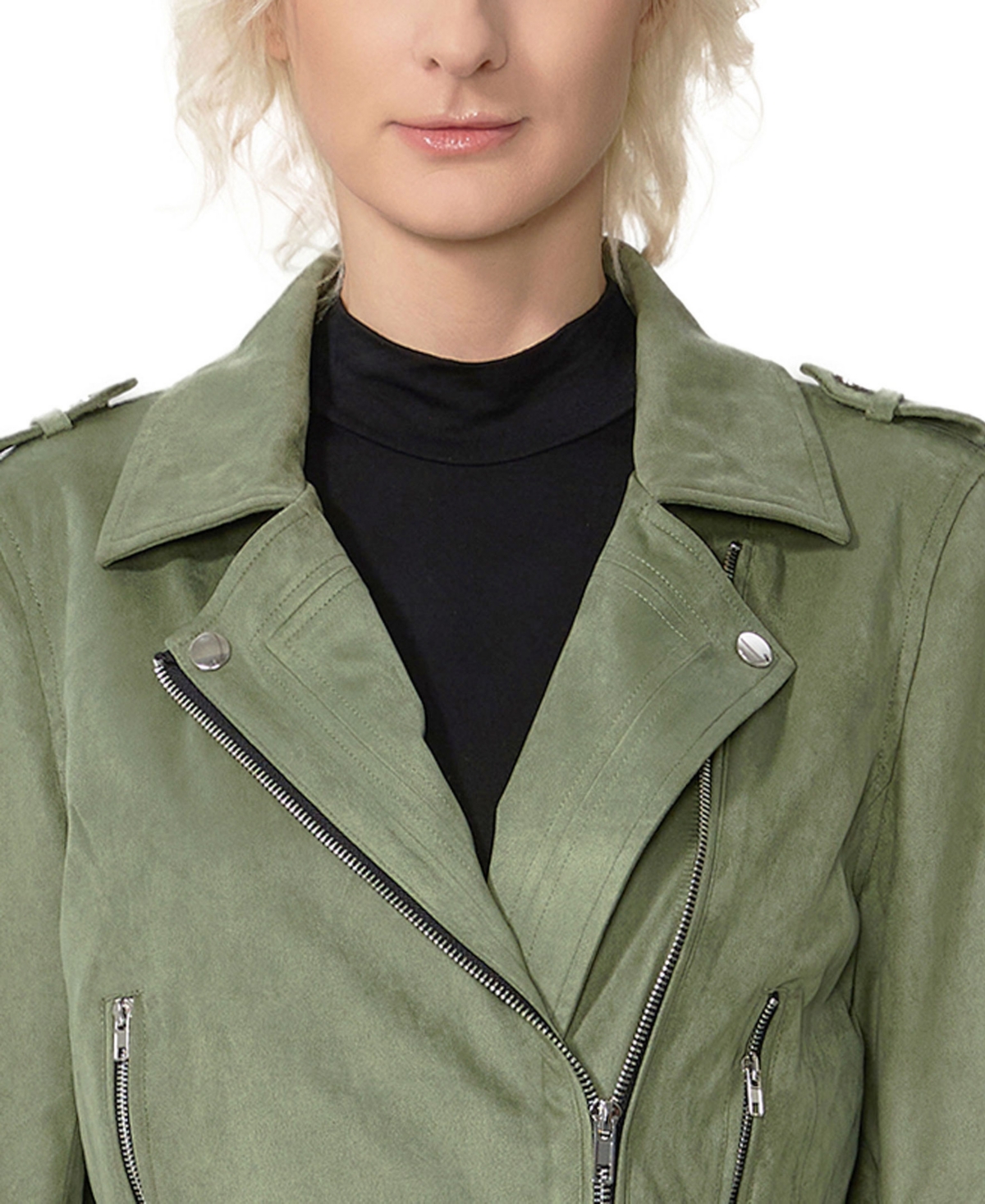 Kimi & Kai Willa Faux Suede Moto Jacket In Green