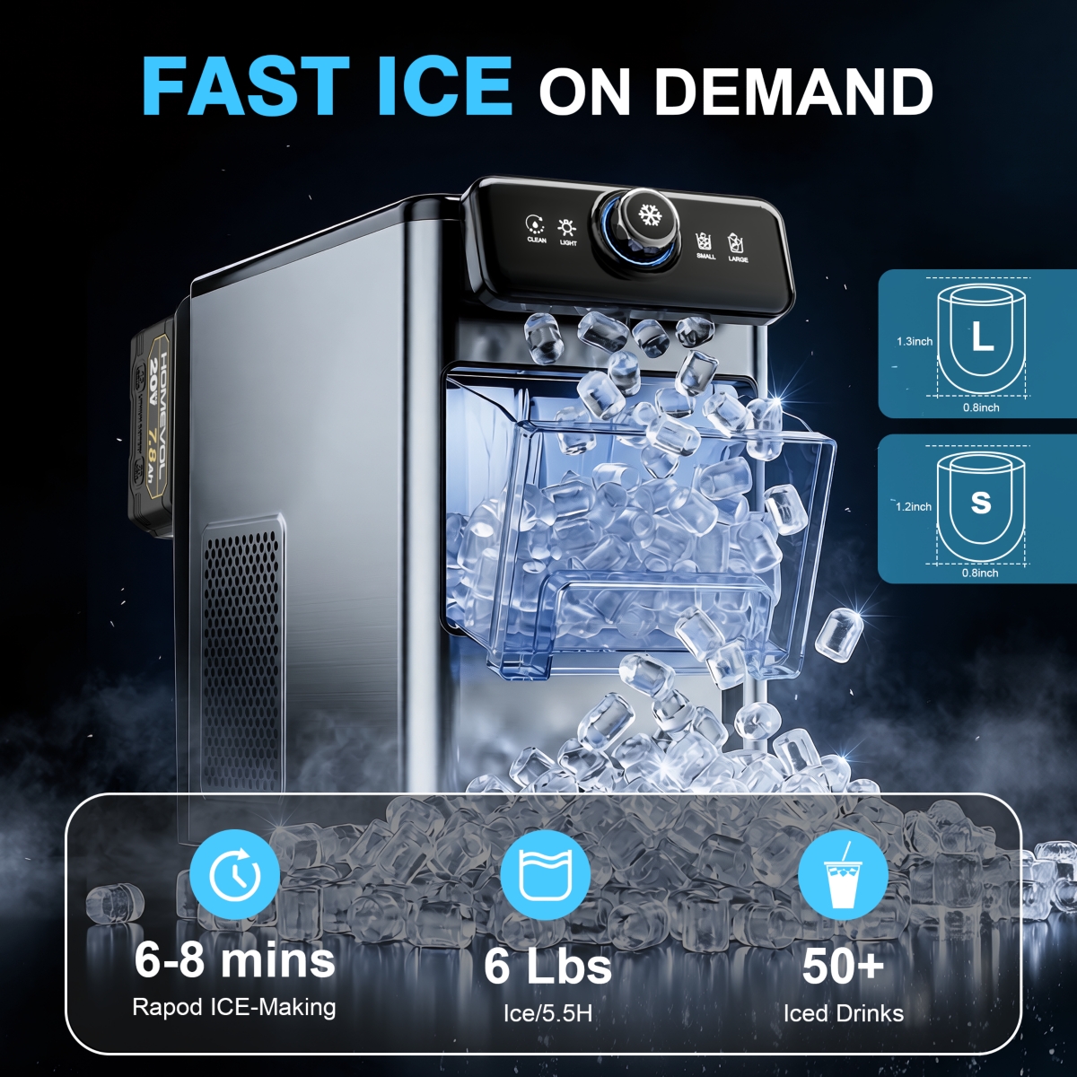 Jinjunye Commercial Ice Maker Machine, 180LBS/Day, Timer & Self Cleaning, Stainless Steel Ice Maker for Bar Restaurant Home Office,Ice Machine with Sc
