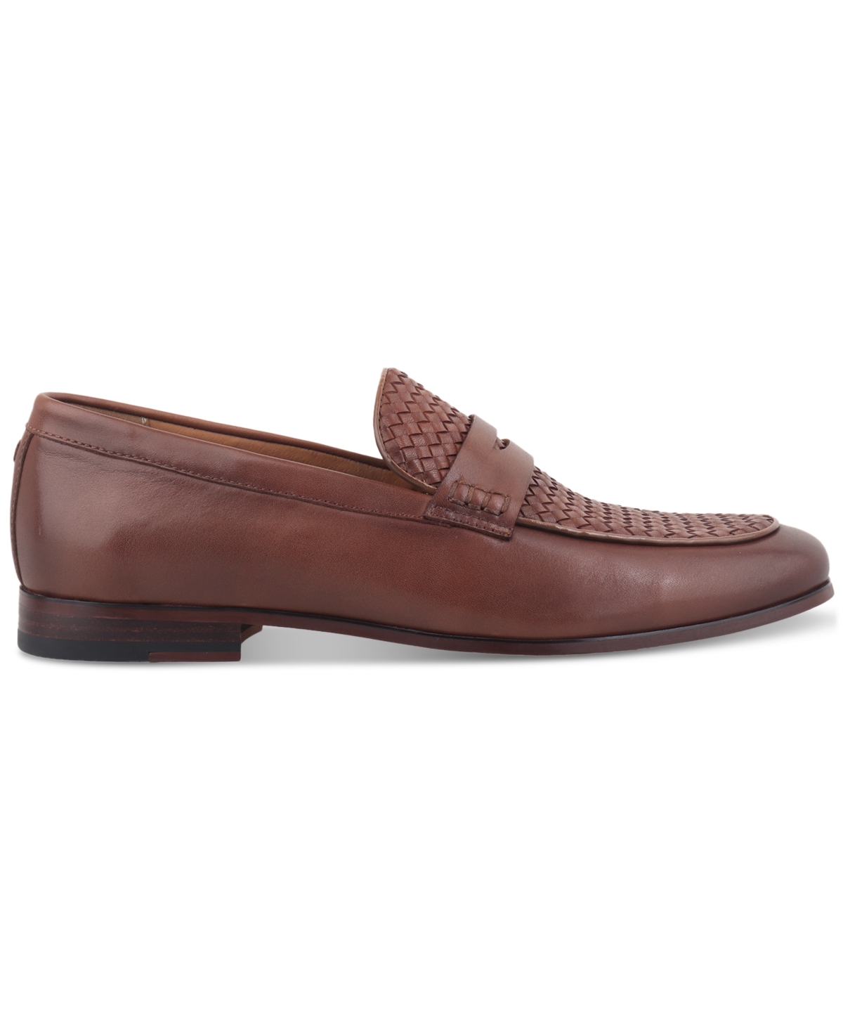 Bar Iii Men's Beau Basketweave Apron Toe Penny Loafers, Created For Macy's In Brown Sm