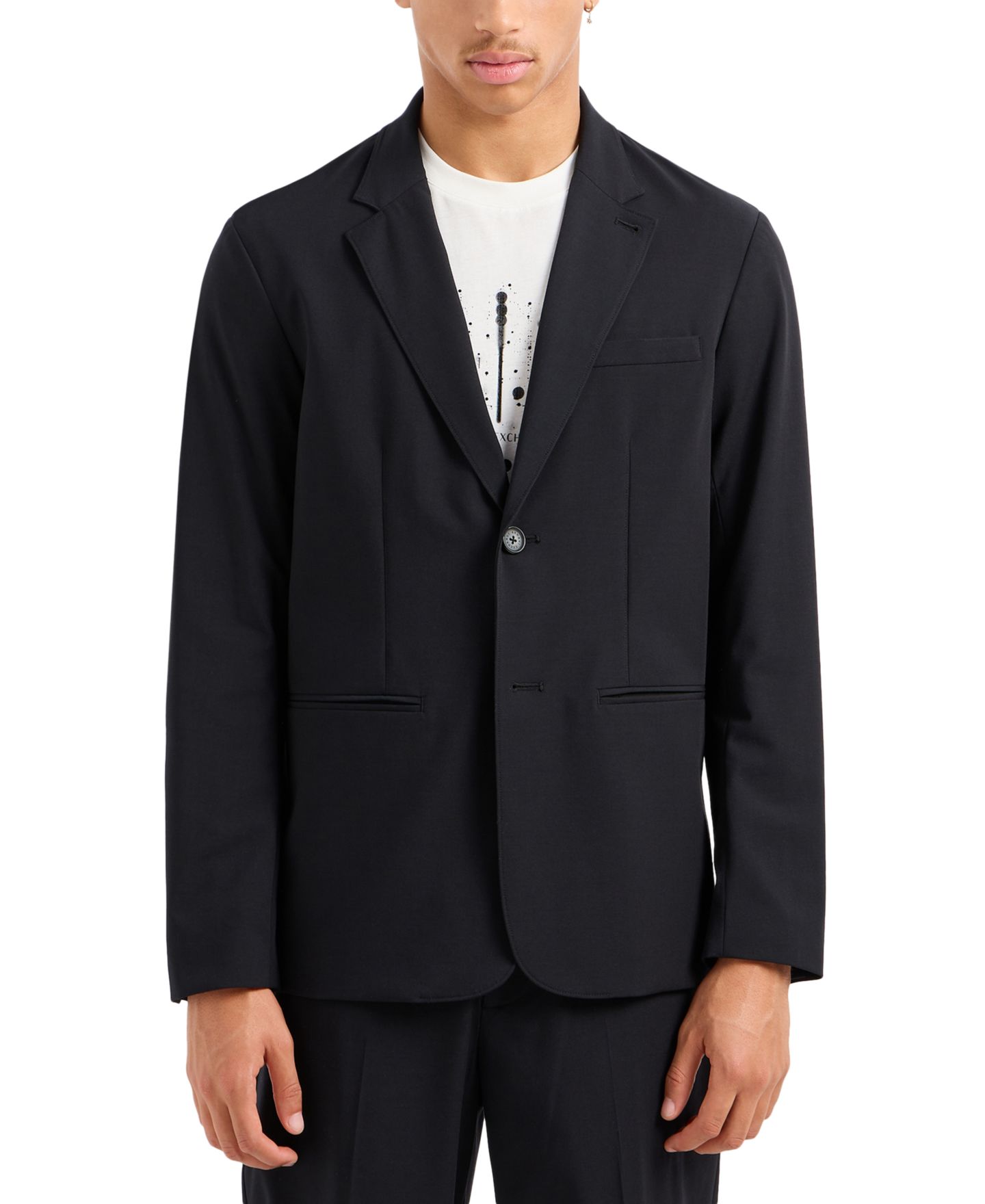 Мужской пиджак A|X Armani Exchange Solid Notch Lapel Stretch Blazer, цвет: Чёрный — фото 1