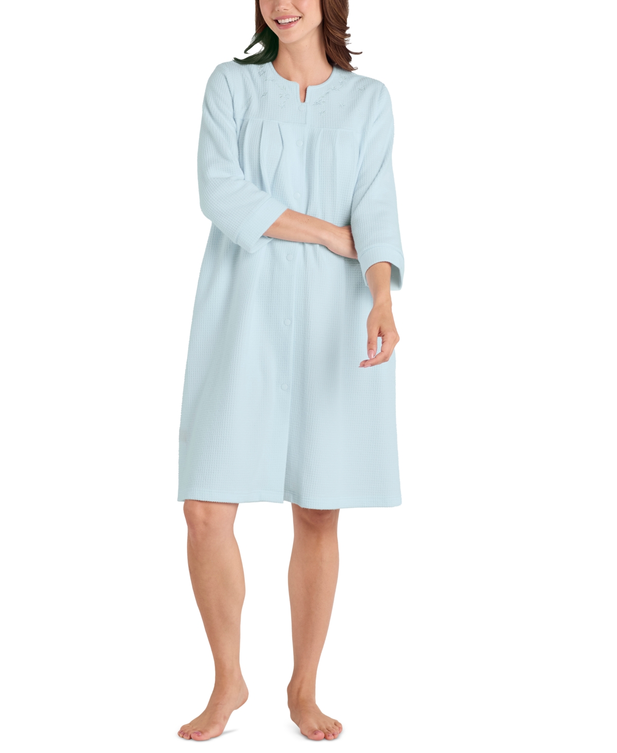 Shop Miss Elaine Plus Size Embroidered Waffle-knit Grip Robe In Mint