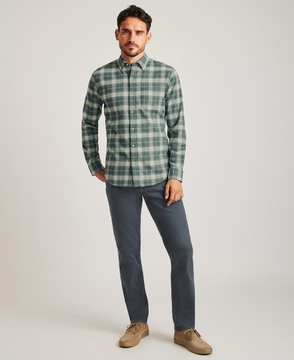 Men's Long Sleeve Button-Down Plaid Shirt - Green
