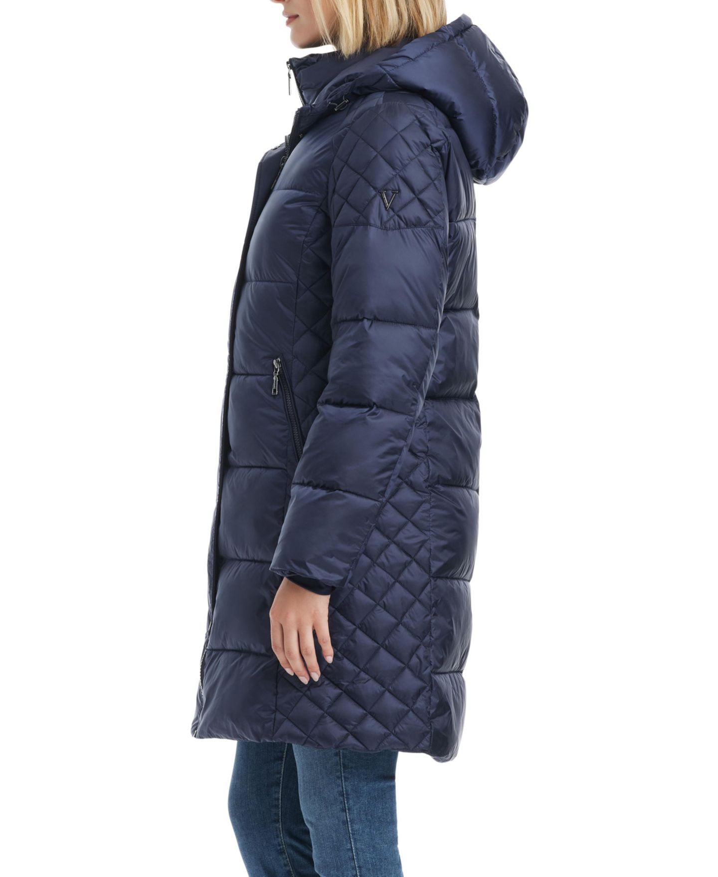 Женская куртка Vince Camuto Cire Mid-Length Fitted Puffer, цвет: Тёмно-синий — фото 6