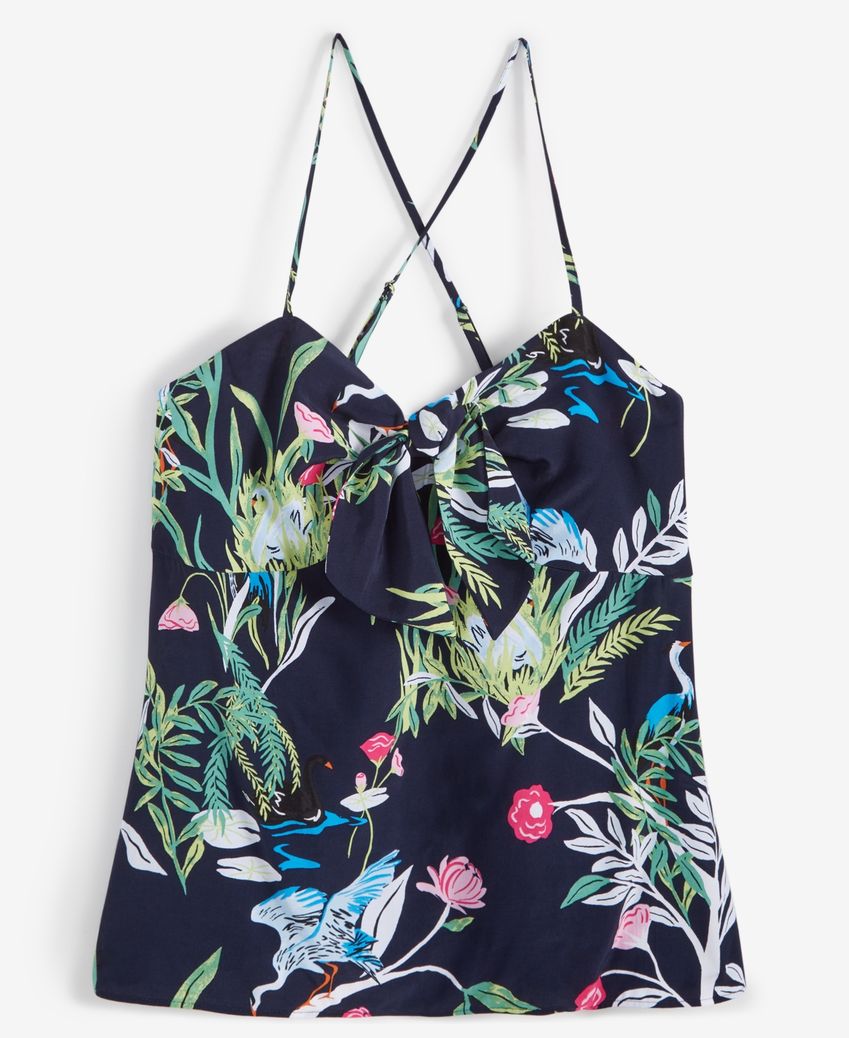 On 34th Women's Printed Knot-front Tank, Created For Macy's In Intrepid Blue
