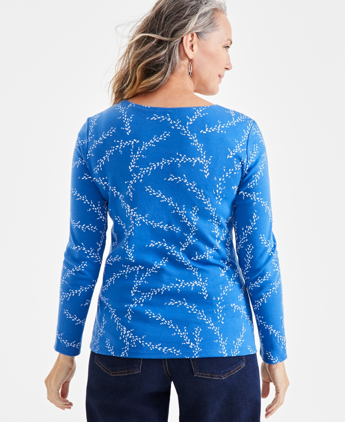 Style & Co Women's Printed Long Sleeve Scoop-Neck Top, Created for Macy's