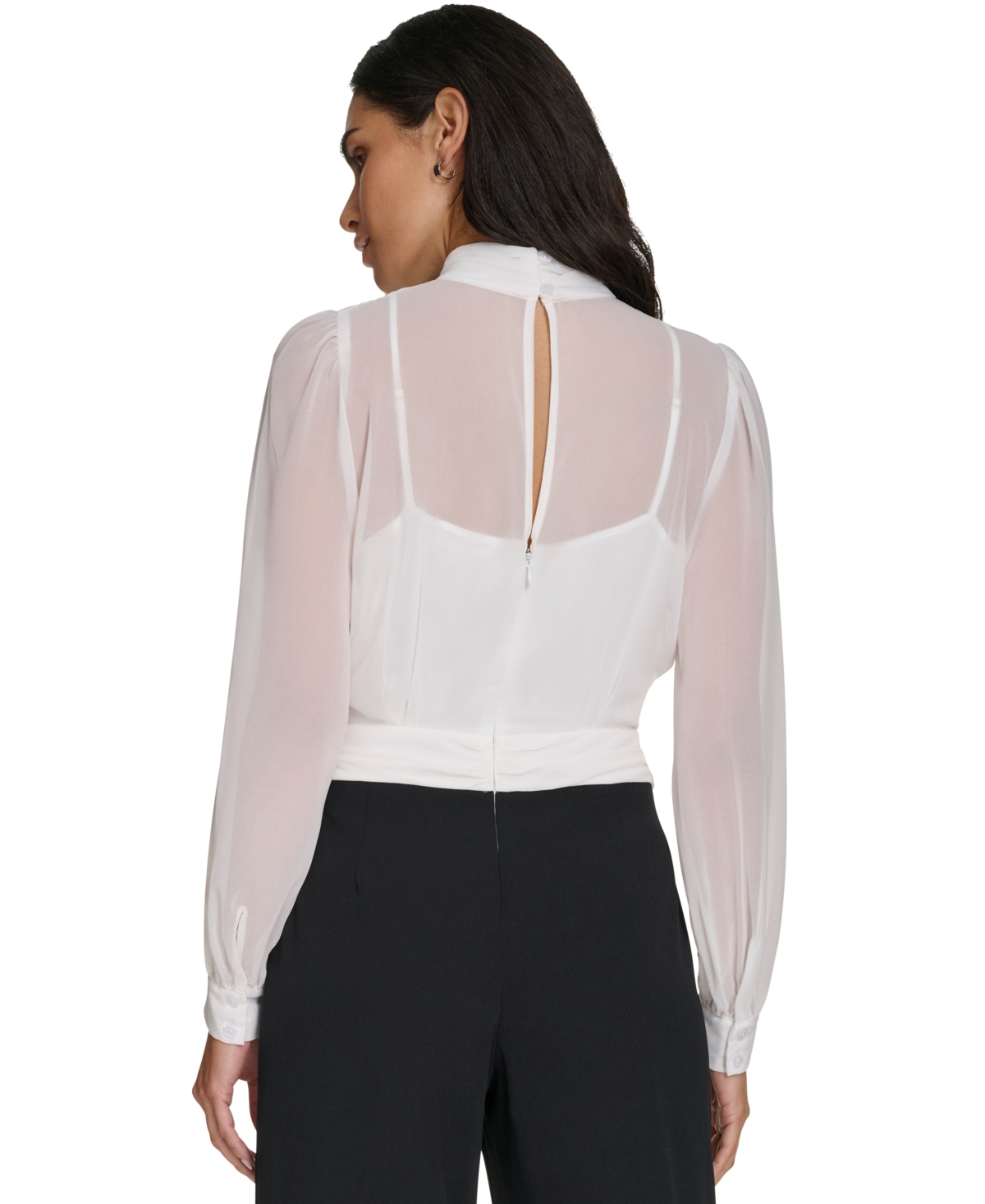 Calvin Klein Women's Mock-Neck Chiffon-Top Straight-Leg Jumpsuit