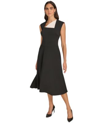 Calvin Klein - Women's Colorblocked-Neck A-Line Midi Dress