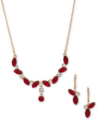 Anne Klein - Gold-Tone Mixed Crystal Lariat Necklace & Drop Earrings Set