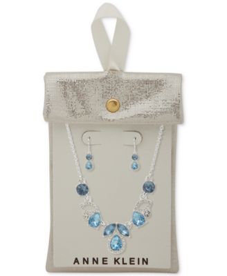Silver-Tone Pav&eacute; & Color Stone Statement Necklace & Drop Earrings Set