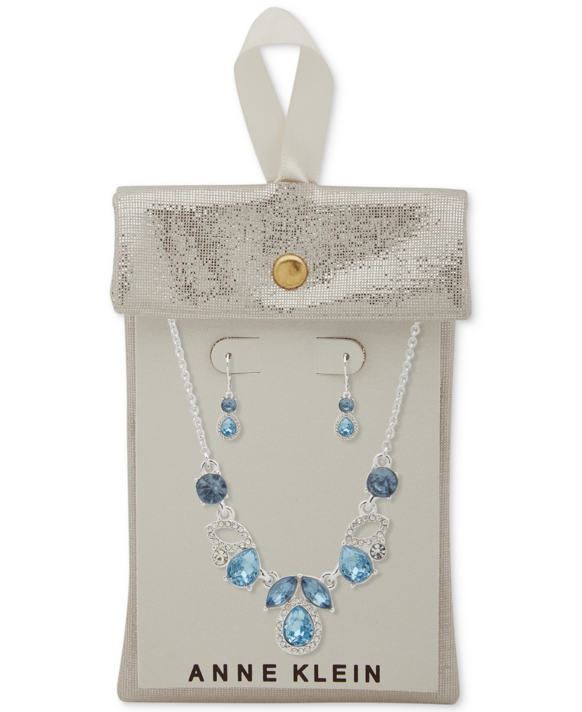 Anne Klein Silver-tone Pave & Color Stone Statement Necklace & Drop Earrings Set In Blue