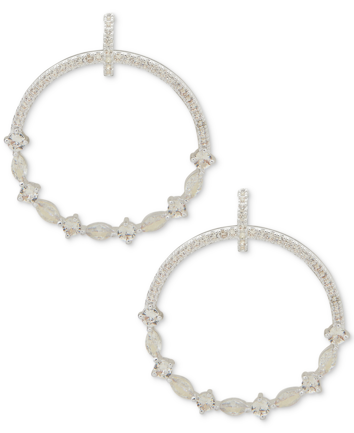 Anne Klein Silver-tone Mixed Crystal Drop Hoop Earrings In Crystal Wh