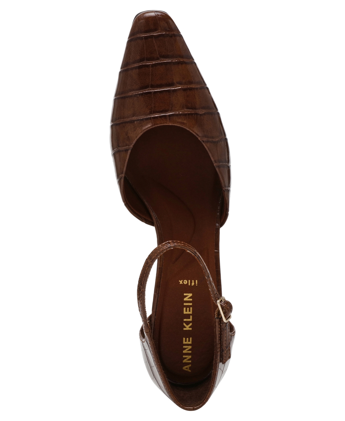Anne Klein Rosalind Croc Embossed Ankle Strap Sandal In Brown Croc