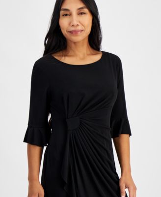 Connected - Petite 3/4-Sleeve Ruffle Jersey Dress