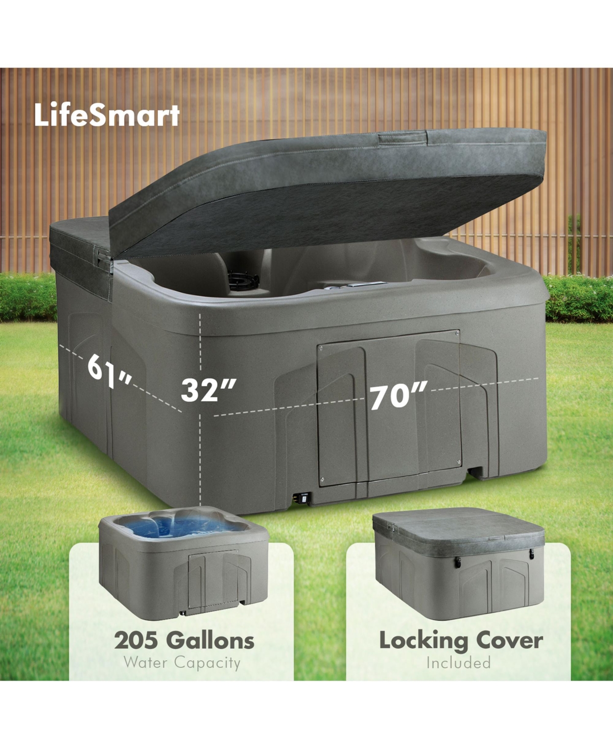 LifeSmart LS100 Taupe 4 Person Plug and Play Square Hot Tub Spa withCover - Black