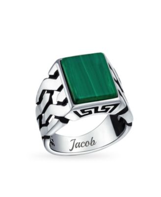 Large Rectangle Gemstone Wide Chain Link Statement Signet Ring Sterling Silver