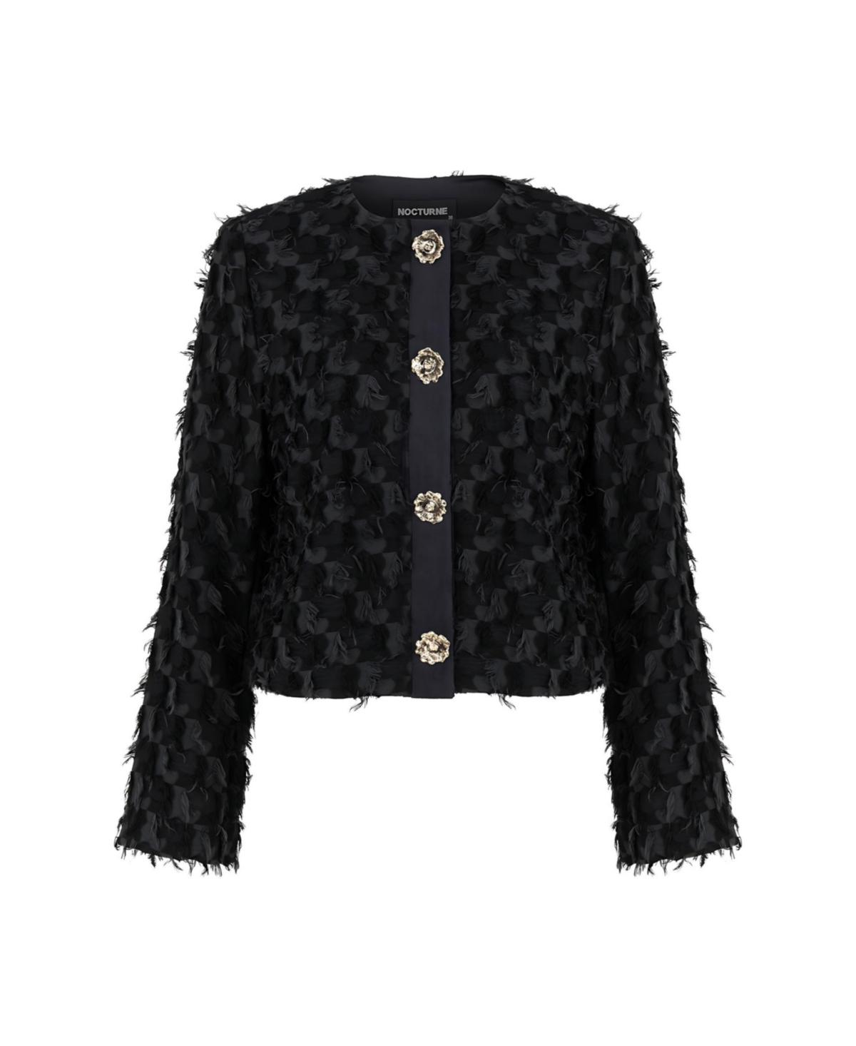 Nocturne Women's Collarless Tassel Textured Jacket