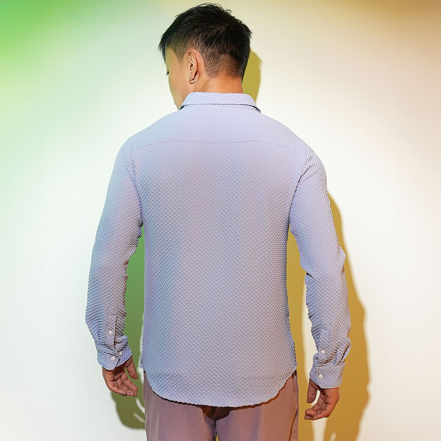 Men's Icy Blue Embossed Micro Check Shirt