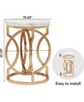 Set of 2 Round End Tables with Thick Wood Top, 20" Midcentury Accent Side Tables with Unique O-Shaped Base for Living Room