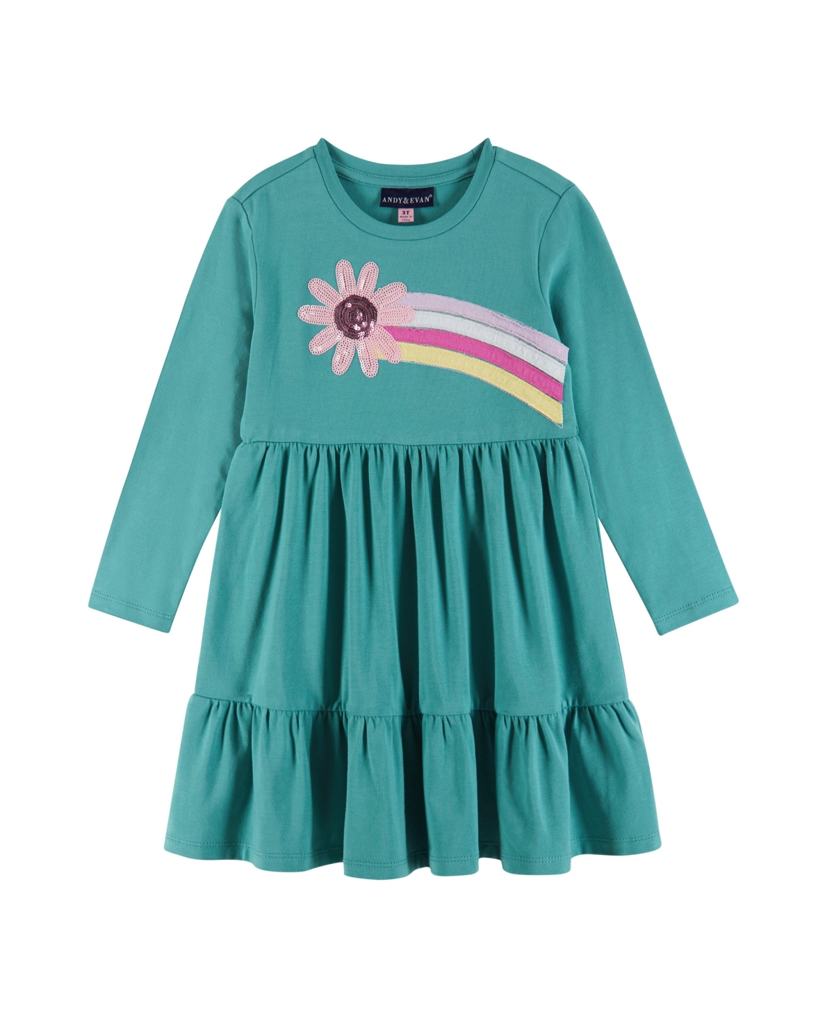 Andy & Evan Toddler Girls Toddler/Child Teal Jersey Dress w/Rainbow Graphic & Faux Fur Vest Set