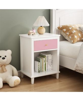 Wooden Nightstand with 1 Drawer and 1 Shelf for Kids and Adults