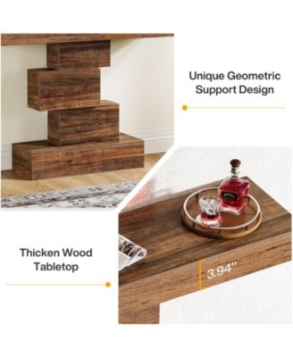Farmhouse Console Table, 42.5-Inch Narrow Wood Sofa Table Behind Couch with Geometric Base, Industrial Entryway Accent Table