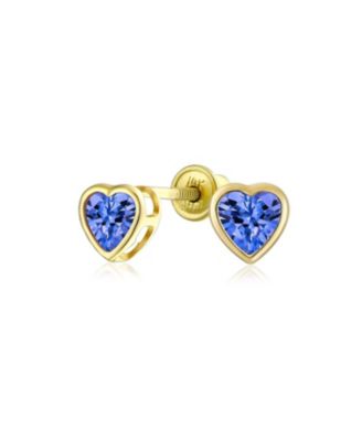 Romantic Love Tiny Mini Cubic Zirconia Clear CZ Heart Stud Earrings 14K Yellow Gold