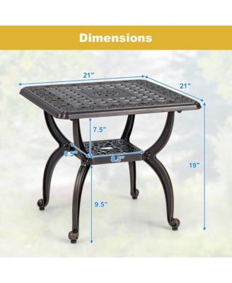 21'' Cast Aluminum Outdoor Side Table Patio Square Coffee Table w/ Storage Shelf