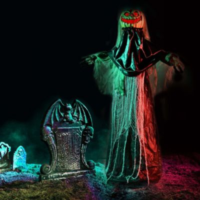Scary Animated Halloween Pumpkin Decorations 5.4Ft with Motion & Sound Activated Glowing Head 2024