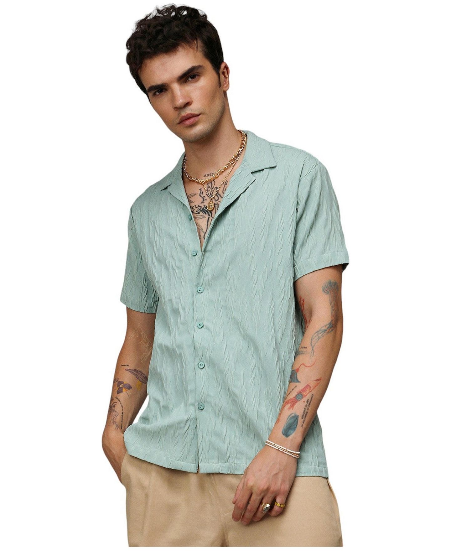 Мужская рубашка Cahoot Campus Sutra Sage Green Grain-Textured, цвет: Зелёный — фото 1
