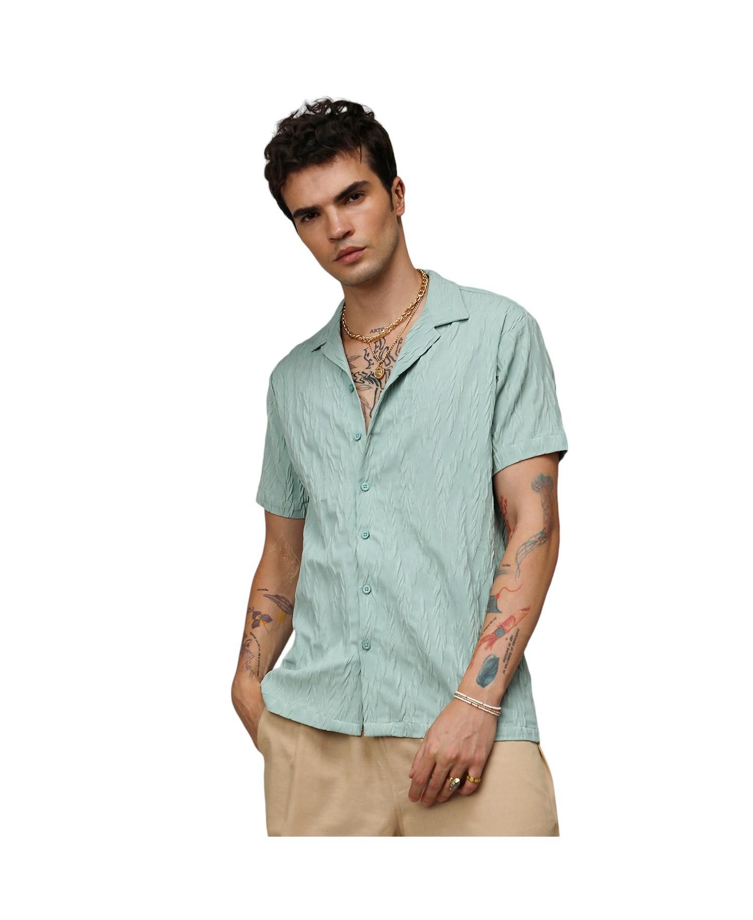 Men's Sage Green Grain-Textured Shirt