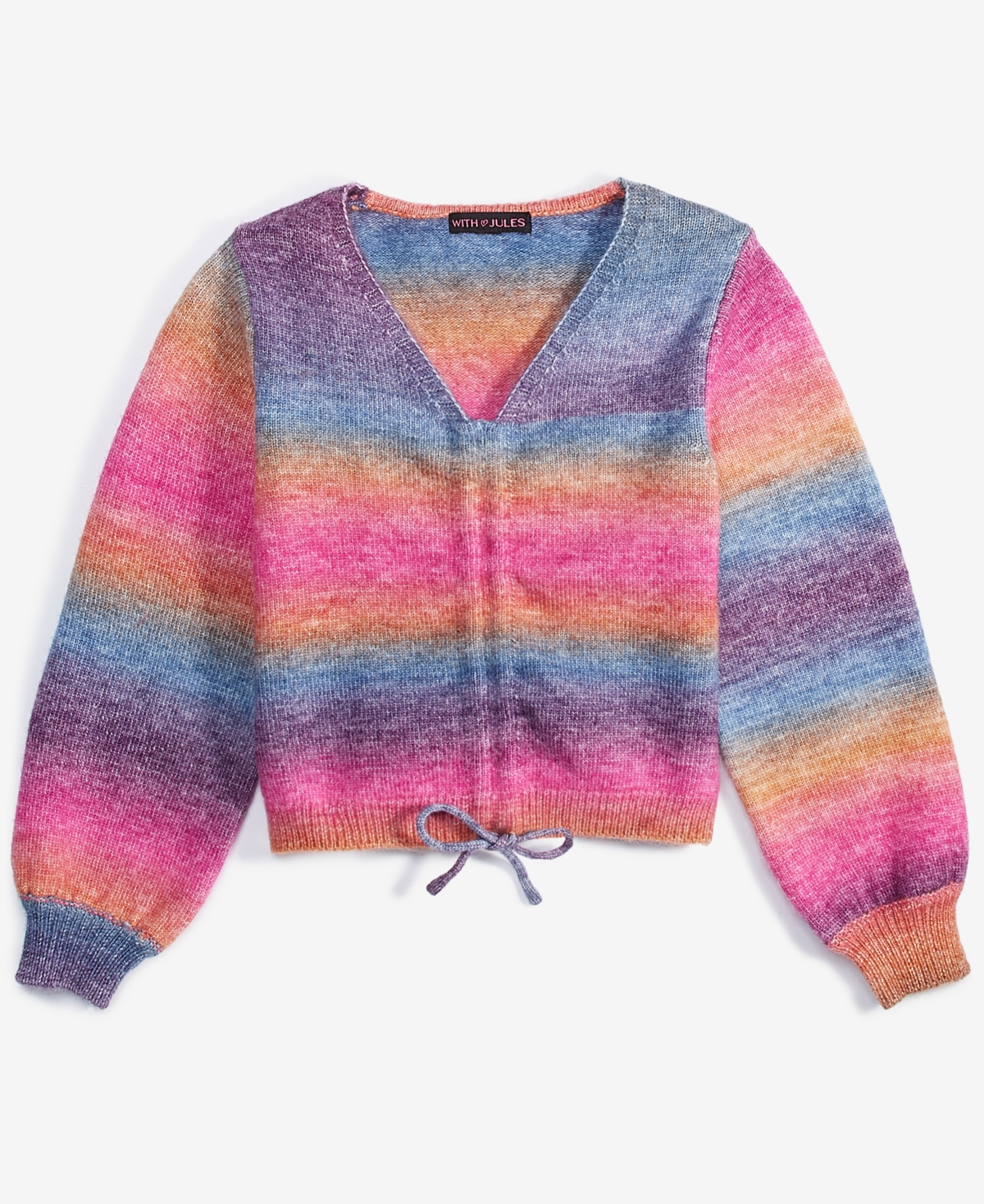 With Jules Big Girls Drawstring Rainbow Sweater In Multi