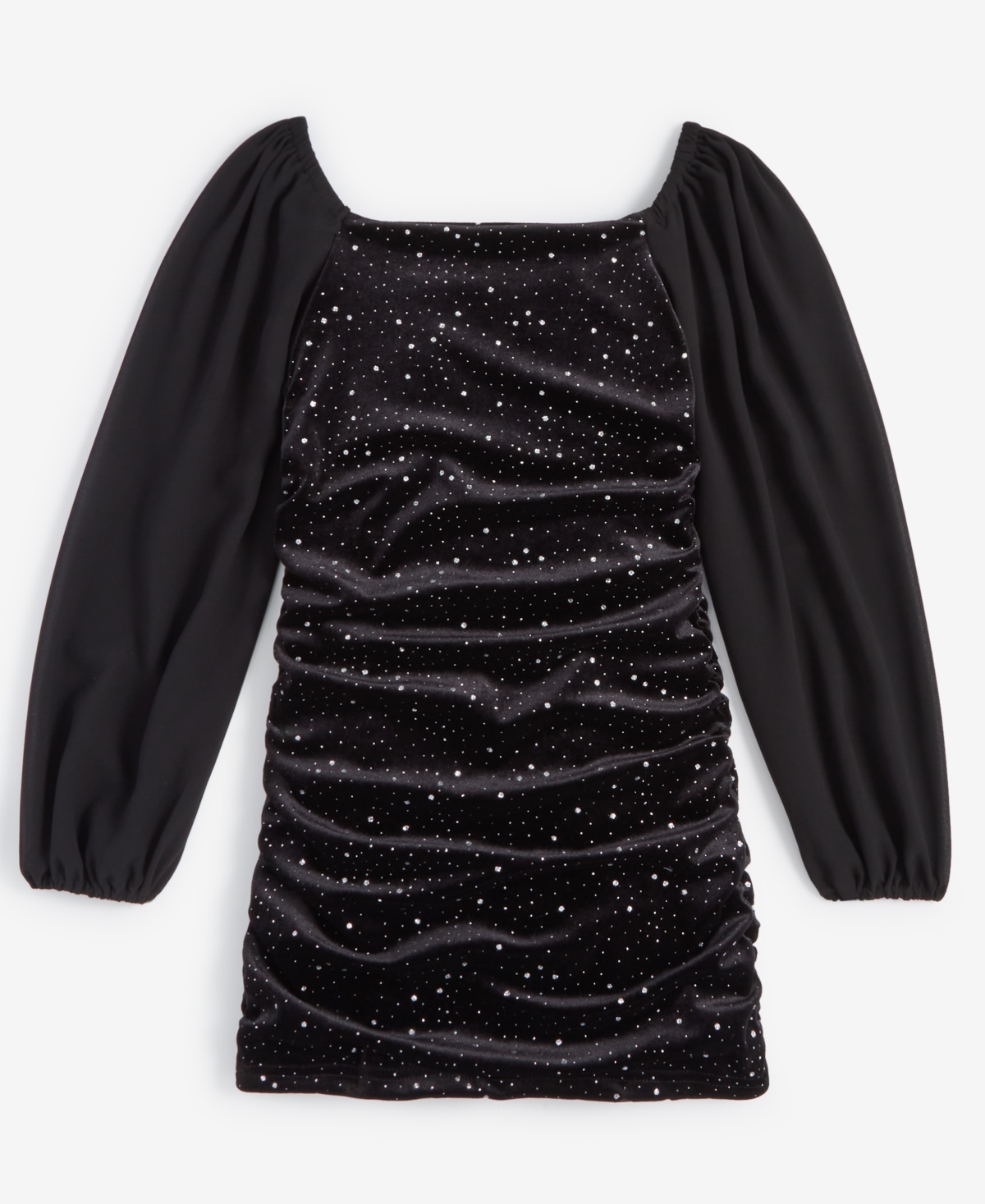 Shop With Jules Big Girls Sheer-sleeve Velvet Ruched Dress In Black