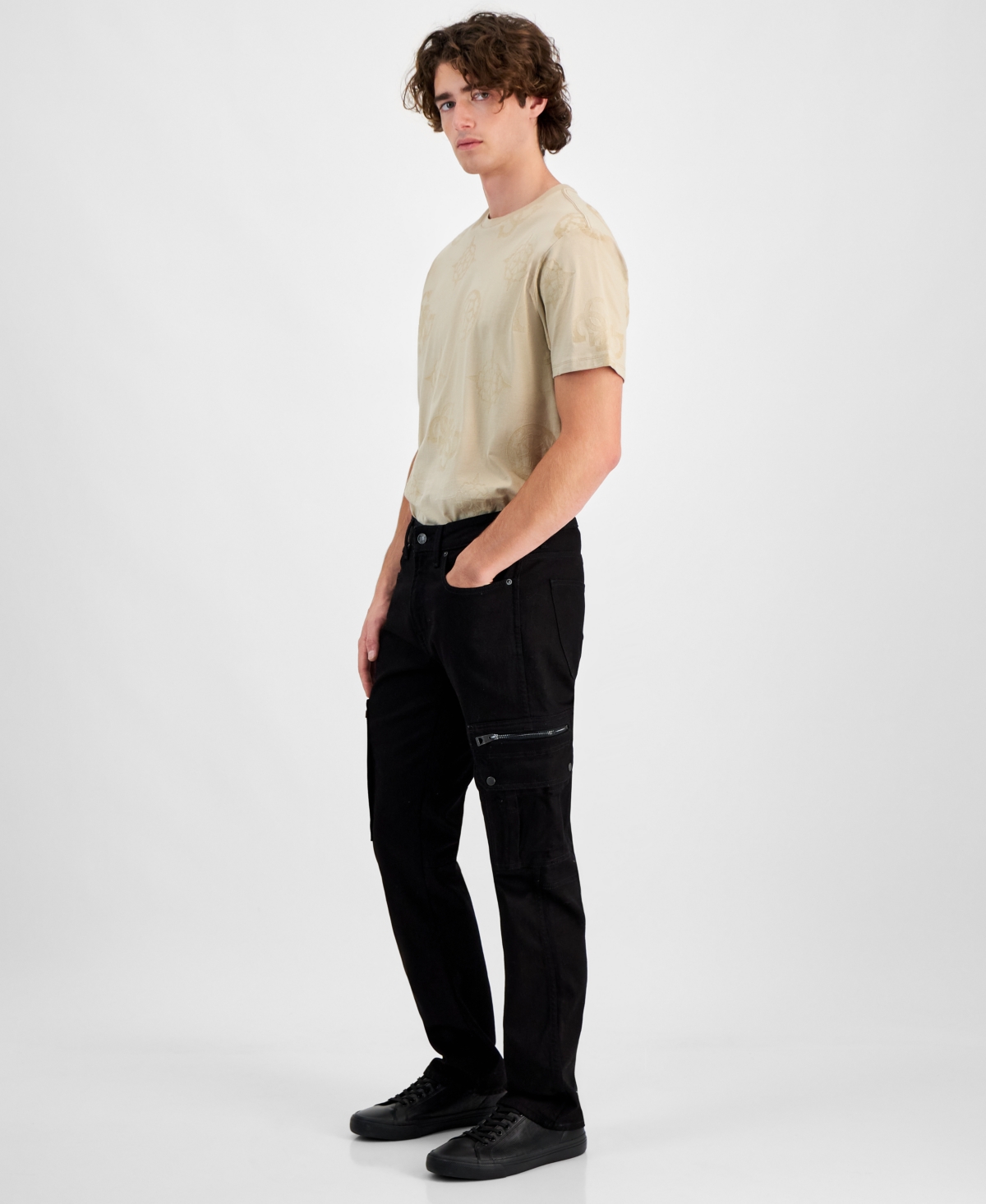 GUESS MEN'S MATEO ZIP DENIM CARGO PANTS 