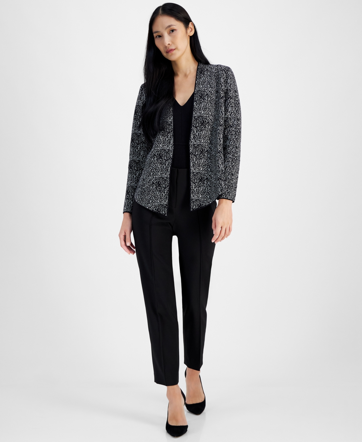 Anne Klein Women's Fitted Open-Front Cardigan -anne White