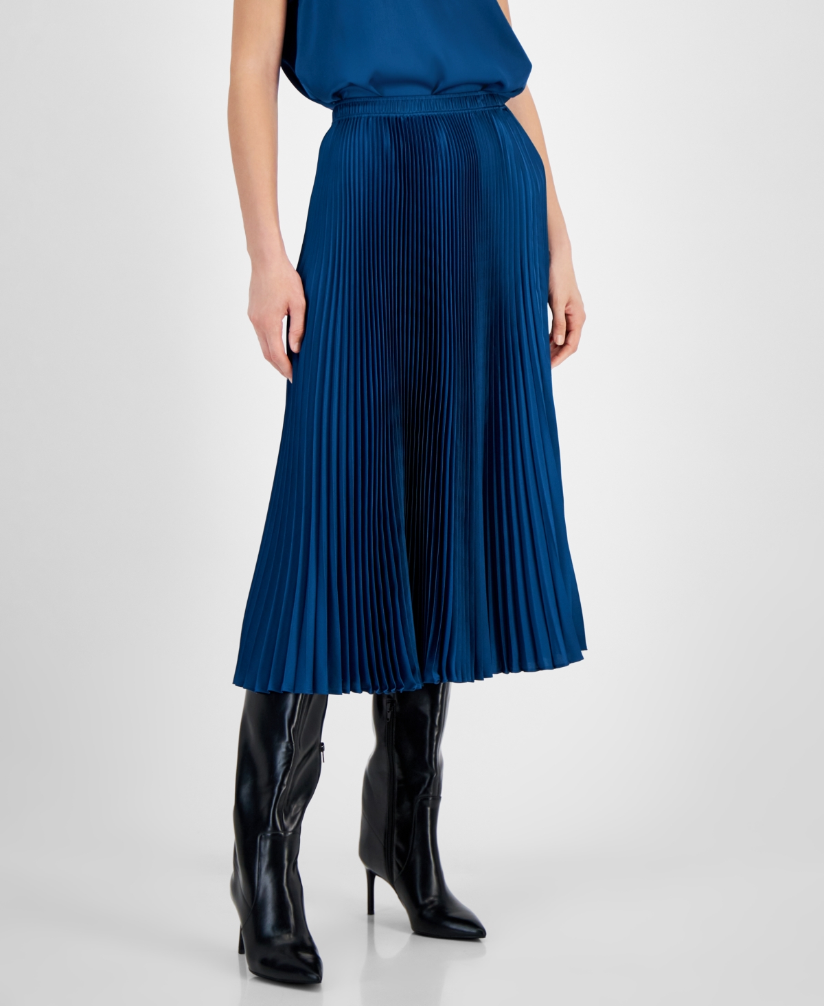 Women's Pleated Pull-On A-Line Skirt - Deep Sea