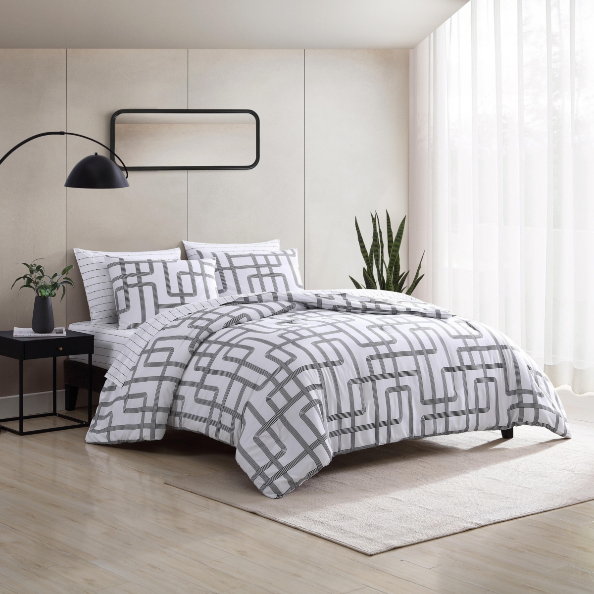 City Scene Mainline Microfiber Black & White 2 Piece Comforter Set-Twin
