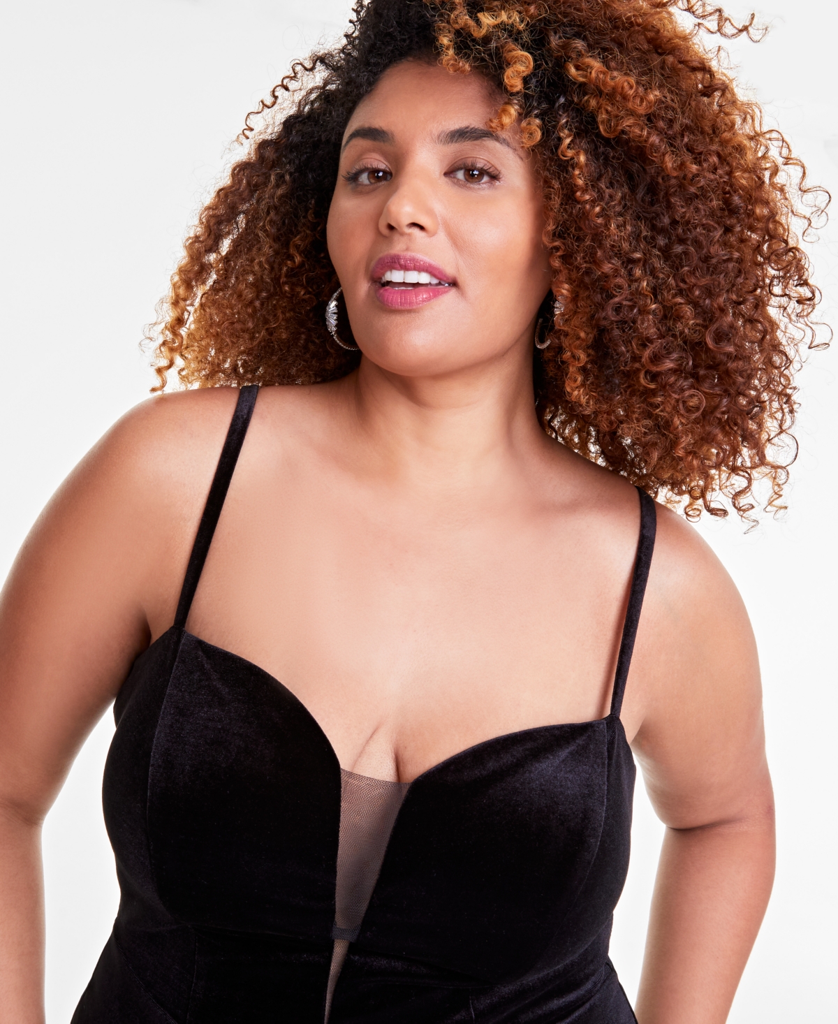 B Darlin Trendy Plus Size Velvet Feather-Trim Gown -black