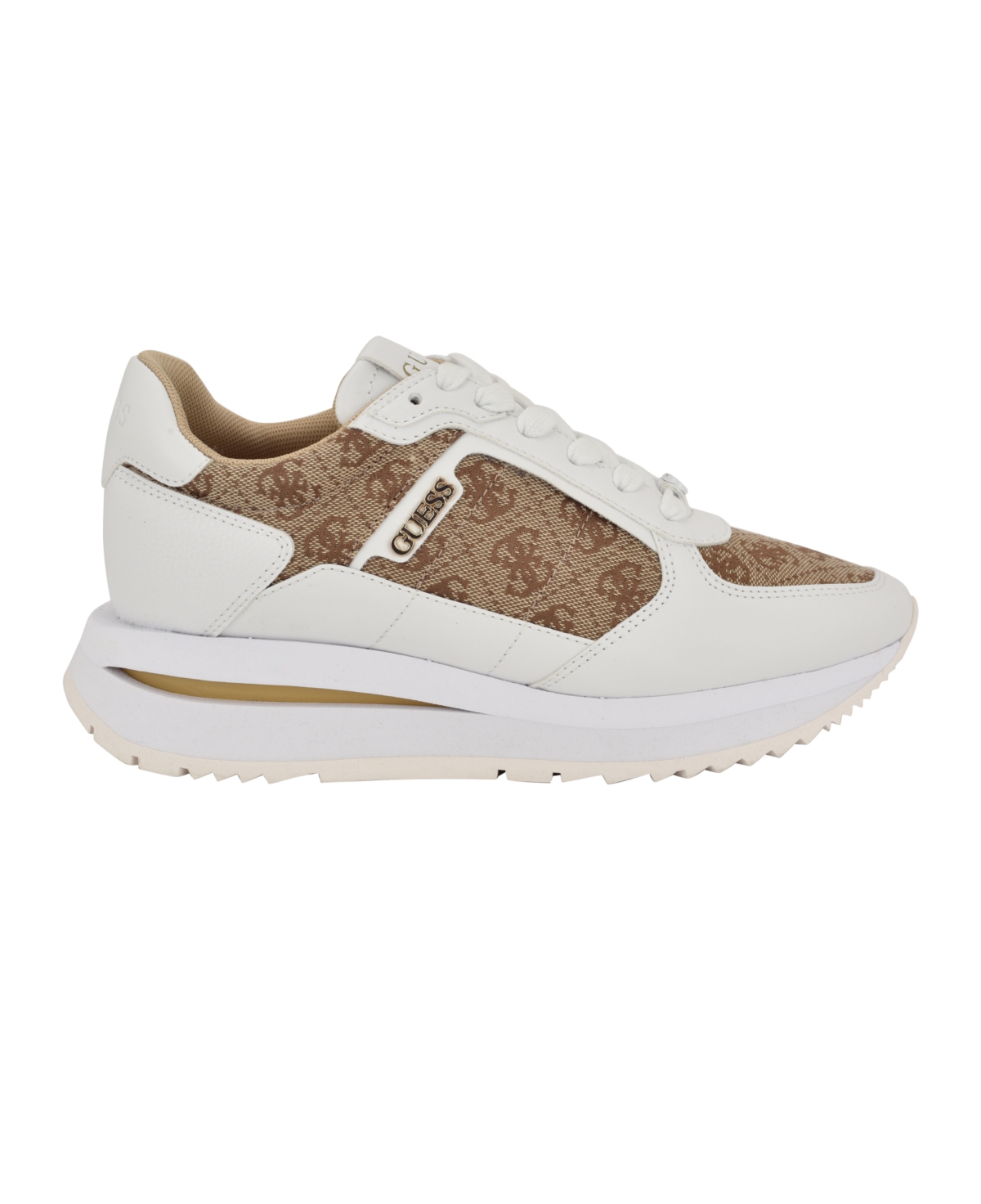 Guess Women's Energy Round Toe Retro Jogger Sneakers In White,medium Brown Logo