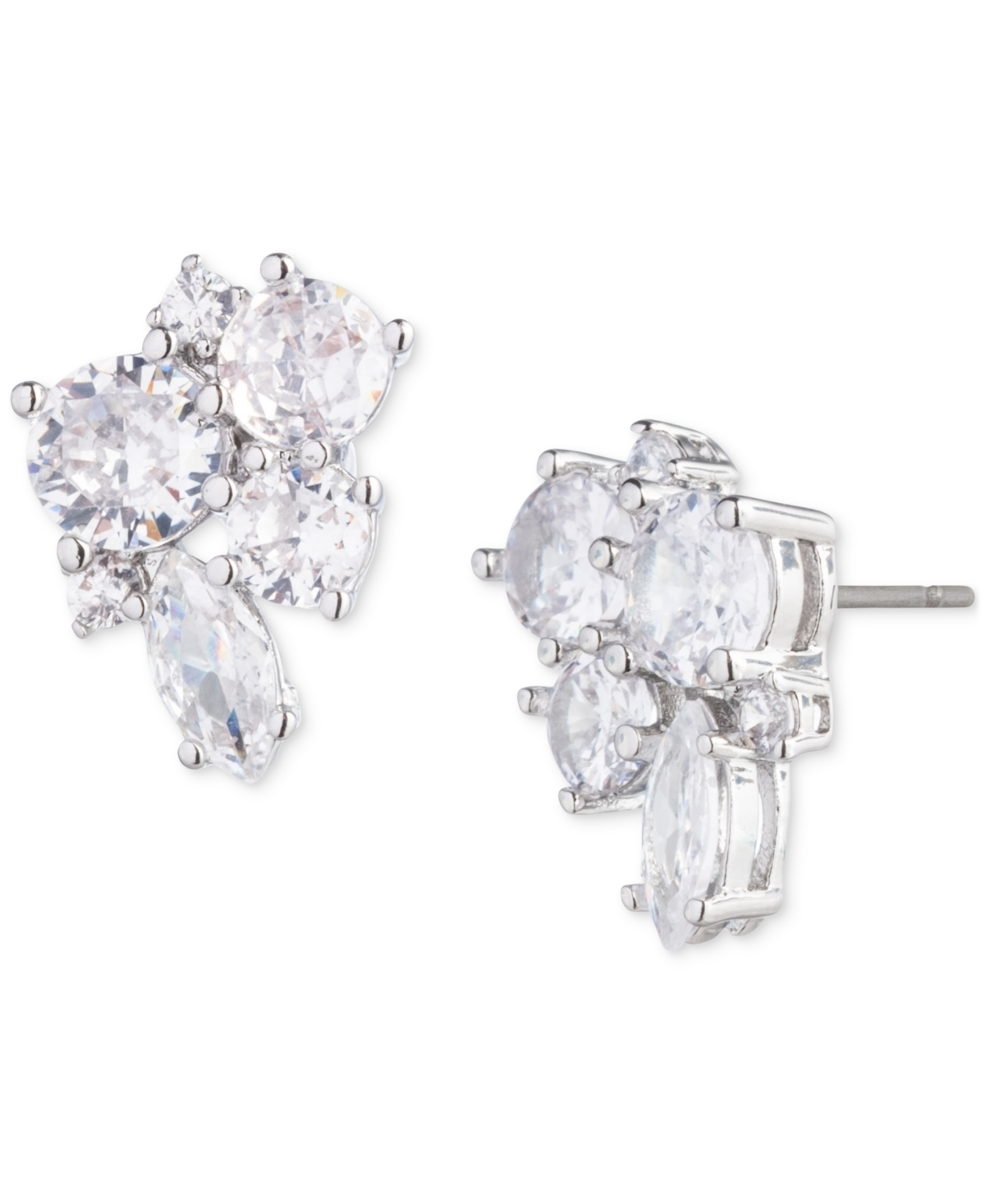 Emily In Paris Silver-tone Cubic Zirconia Cluster Stud Earrings In Crystal Wh